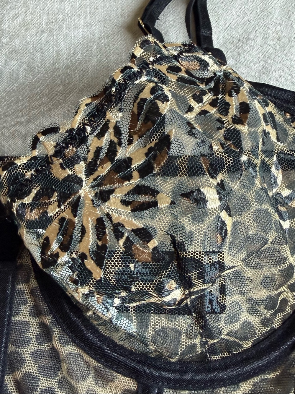 ASOS Leopard Lace Longline Bralette corset in Tan and Black - Picture 3 of 5